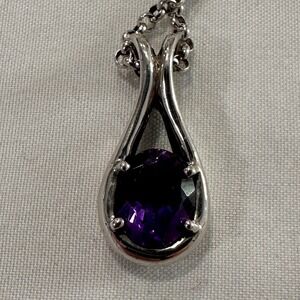 Kabana Amethyst Teardrop Pendant Necklace Womens 925 Sterling Silver Purple Boho